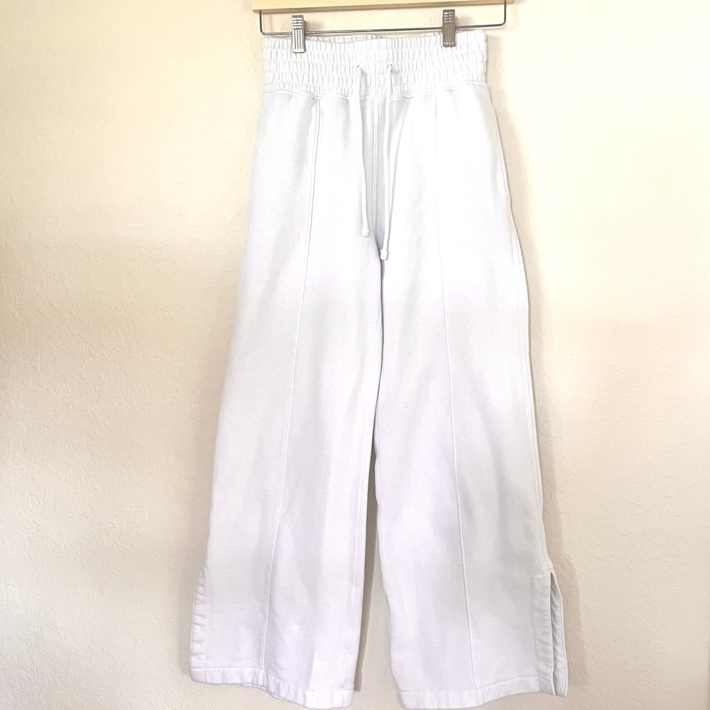 Abercrombie & Fitch White Wide Leg Pintuck Sweatpants Small High Rise Slit Hem